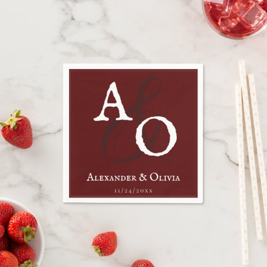 Rood minimalistisch monogram bruiloft servet (Insitu)