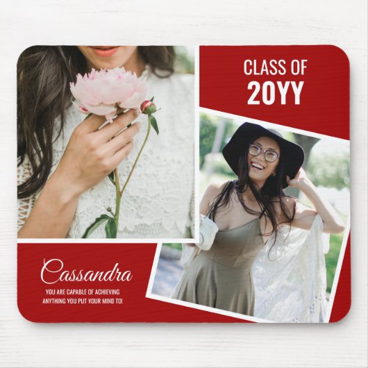Rood minimalistisch twee foto Afstuderen Afstudere Muismat (Voorkant)