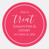 Rood minimalistisch Verloving kalligrafie Ronde Sticker (Voorkant)