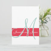 Rood, Mint Green Monogram Names Simple Wedding Kaart (Staand voorkant)