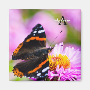 Rood miraal vlinder op een bloem magneet