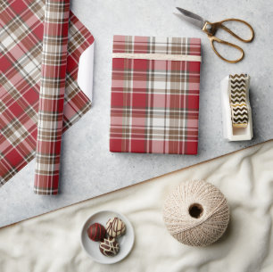 Rood, Mocha & Cream Plaid #2 Cadeaupapier