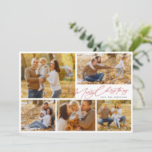 rood modern 6 multi Photo Collage vrolijk kerstfee Feestdagenkaart (Staand voorkant)