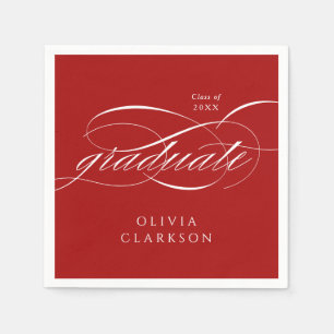 Rood Modern Elegant Script Graduation Party Servet