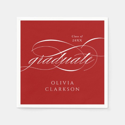 Rood Modern Elegant Script Graduation Party Servet (Voorkant)