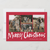 Rood Modern Lettering Vijf foto Vrolijk Kerstfeest Feestdagenkaart (Voorkant)