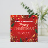 Rood Modern Merry Christmas Party Uitnodiging (Staand voorkant)