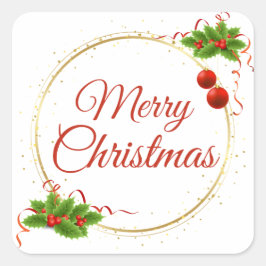 Rood Modern Merry Christmas Square Sticker