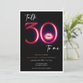 Rood Modern Minimal Neon Lips Talk Dertig Verjaard Kaart (Staand voorkant)