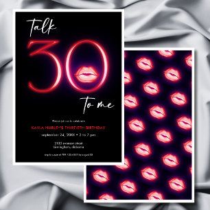 Rood Modern Minimal Neon Lips Talk Dertig Verjaard Kaart
