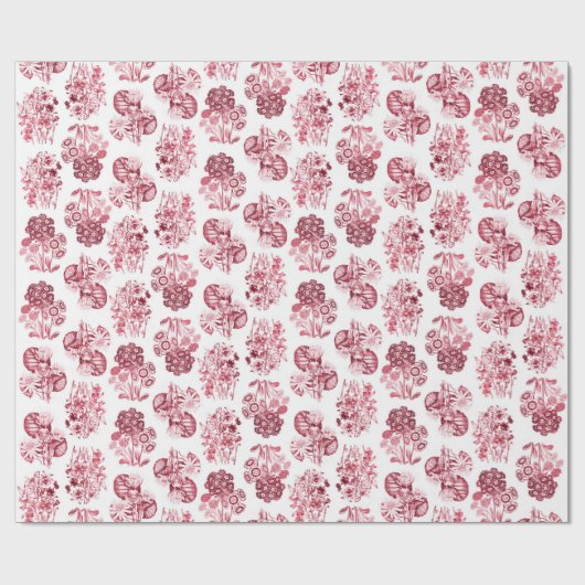 Rood Monochroom Bloemen Wrapping Papier (Vlak)