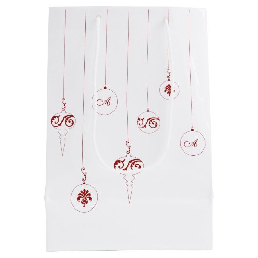 Rood Monogram Bauble Kerst Ornamenten Gift Bag Medium Cadeauzakje (Achterkant)
