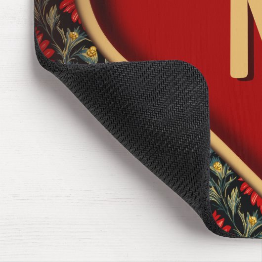 rood monogram Heart Mousepad Muismat (Hoek)