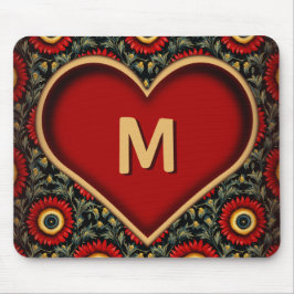 rood monogram Heart Mousepad Muismat