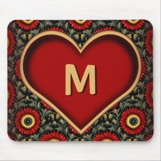 rood monogram Heart Mousepad Muismat
