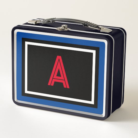 Rood Monogram Zwart Blauw Wit Polka Dots (Voorkant)