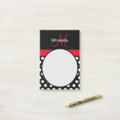 Rood Monogram Zwart Wit Polka Dot Post-it Notities Post-it® Notes (Op bureau)