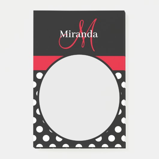 Rood Monogram Zwart Wit Polka Dot Post-it Notities Post-it® Notes (Voorkant)