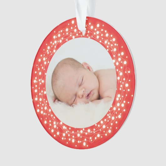 Rood mousserend lampje Eerste kerstfoto van Baby Ornament (voorkant)