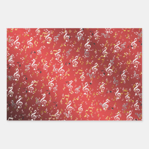 rood,Muzieknoot, luxe, goud, koninklijk, elegant, Inpakpapier Vel