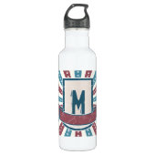 Rood N Blauw Grunge Monogram Waterfles (Voorkant)