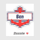 Rood & Navy Blauw Ankernaam Sticker voor School (Vel)