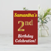 Rood, Nepgoud 2e verjaardagsfeest + Naam Kaart (Staand voorkant)