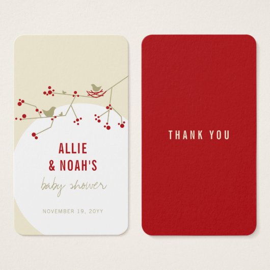 Rood nestende vogelfamilie Baby shower DIY Gift La Visitekaartje (Voorkant /achterkant)