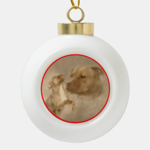Rood-neus-witte kerstbomen keramische bal ornament