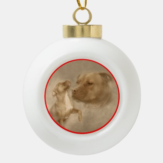 Rood-neus-witte kerstbomen keramische bal ornament (Voorkant)