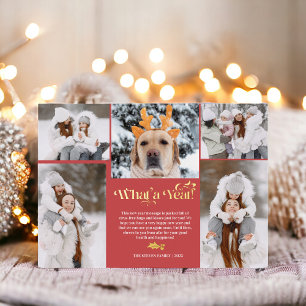 Rood nieuwjaar in review 5 foto-inkuilraster folie feestdagenkaart