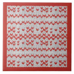 ROOD NORDIC GEBREIDE keramische Tegel / Rood Tegeltje