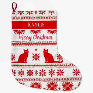 Rood Nordic Kat Patroon Kerstmis Grote Kerstsok