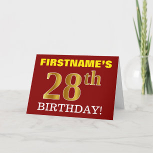 Rood, onecht goud "28e BIRTHDAY"-Kaart Kaart