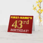 Rood, onecht goud "43rd BIRTHDAY" op zaterdag Kaar Kaart (Gele Bloem)
