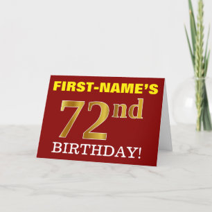 Rood, onecht goud "72e BIRTHDAY"-Kaart Kaart