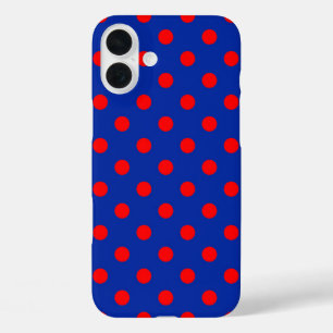 Rood op blauwe stippen patroonontwerp iPhone 16 plus hoesje