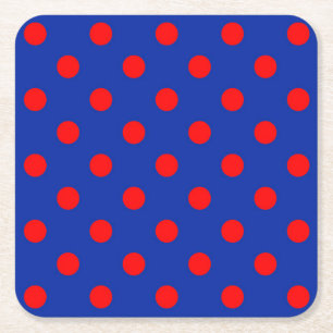 Rood op blauwe stippen patroonontwerp  vierkante kartonnen onderzetter