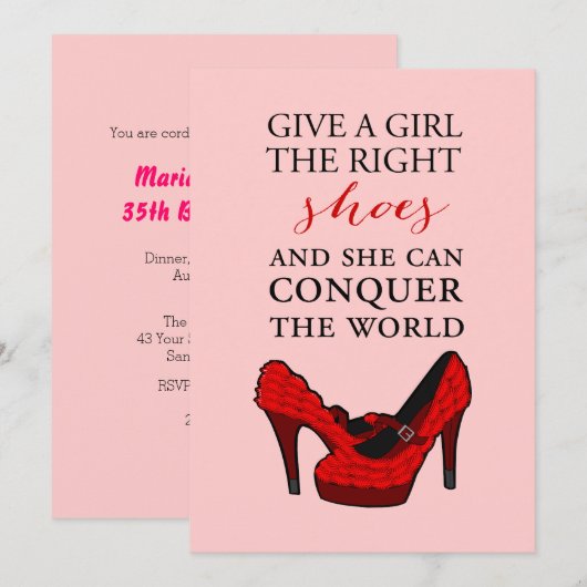 Rood op hoge hoogte Stiletto Mode BirthdayUitnodig Kaart (Voorkant / Achterkant)