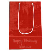  Rood op Rode Bloemenachtergrond Medium Cadeauzakje (Achterkant)