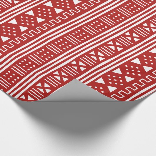 Rood op White African MudCloth Geïnspireerd Cadeaupapier (Hoek)