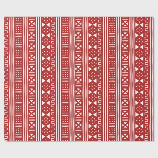 Rood op White African MudCloth Geïnspireerd Cadeaupapier (Vlak)