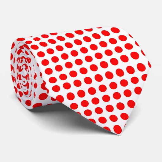 Rood op Witte Grote Grootte Horizontale Polka Dots Stropdas (Opgerold)