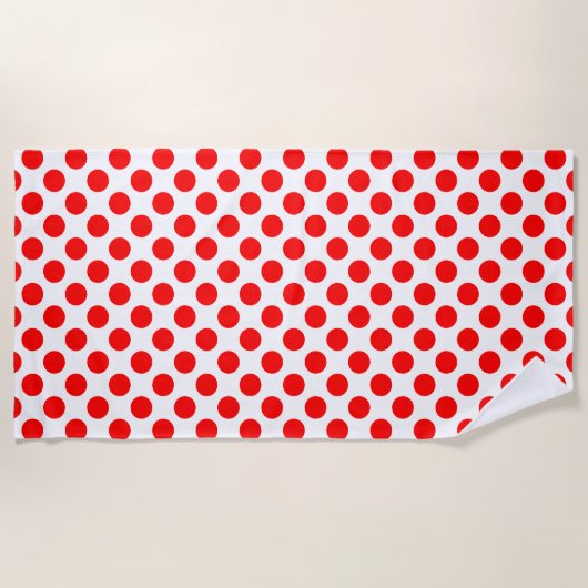 Rood op Witte Grote Grootte Polka Dots Strandlaken (Voorkant)