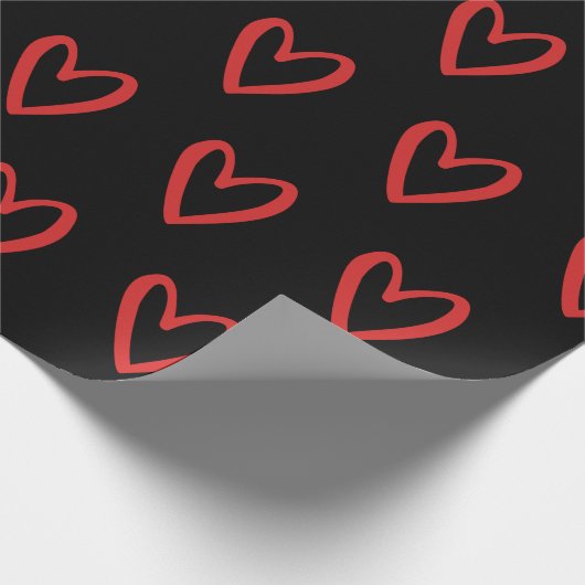 Rood op zwart handgetekende harten cadeaupapier (Hoek)