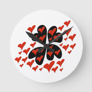 Rood op zwart hart ronde klok