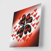 Rood op zwart hart vierkante klok (Hoek)