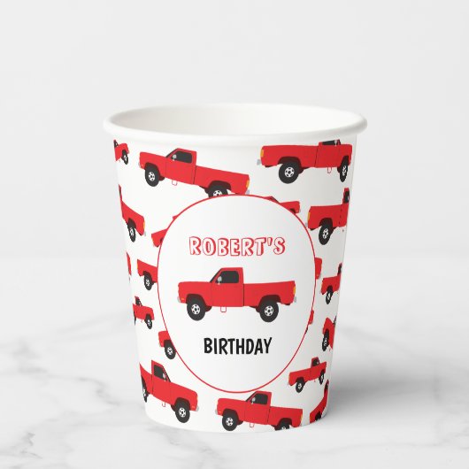 Rood ophaaltransport vrachtwagens Birthday Papieren Bekers (Achterkant)