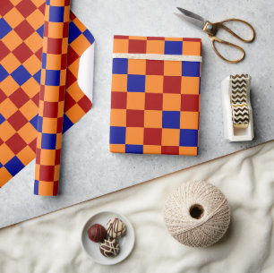 Rood Oranje Blauw Geruit Patroon Ontwerp  Cadeaupapier