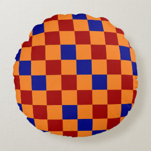 Rood Oranje Blauw Geruit Patroon Ontwerp  Rond Kussen